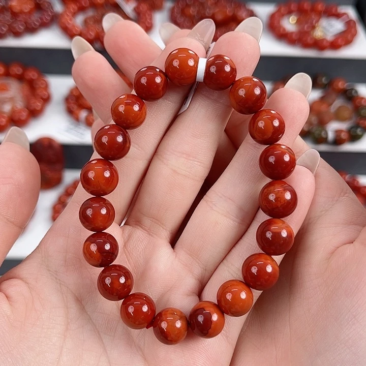 南红玛瑙未镶嵌瓦西牛血红双色10mm手串