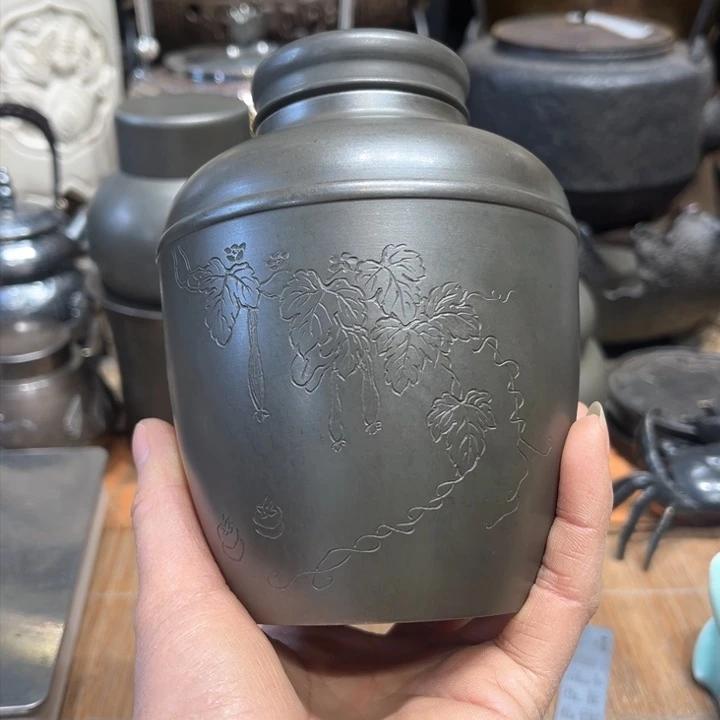 蜜安罐瓷香炉锡茶则