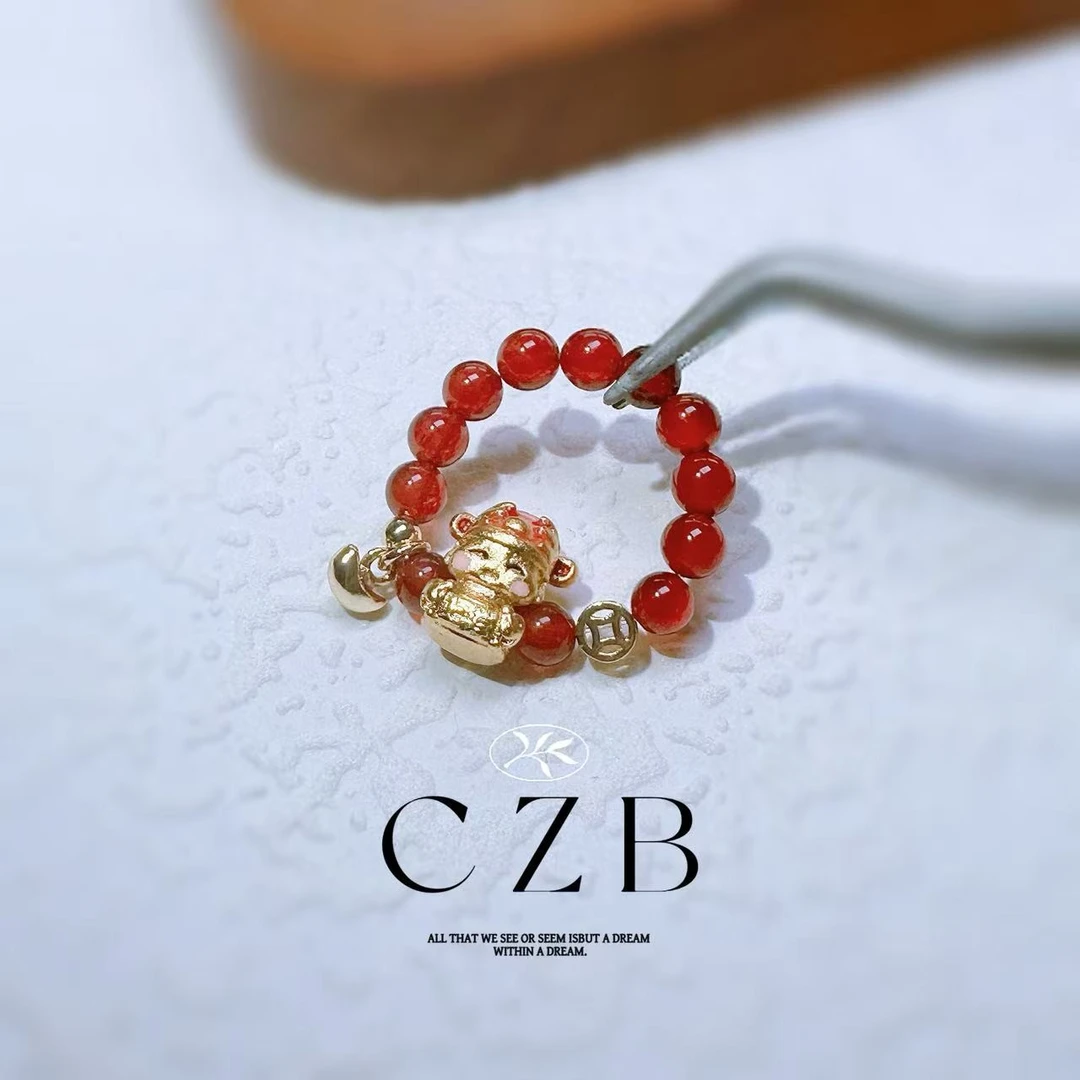 T51天然通体红玛瑙财爷戒圈戒指