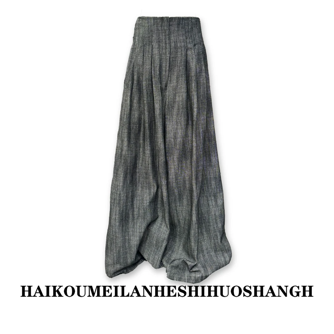 【ZZ严选】900737晕染小众设计款高腰裤女阔腿休闲长裤