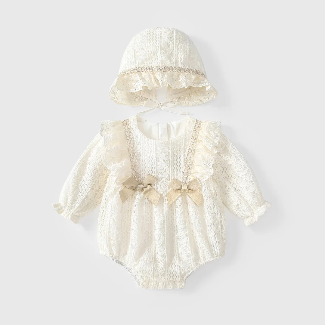 婴儿蕾丝包屁衣春秋款婴幼儿衣服秋装连体衣周岁女宝秋季礼服哈衣