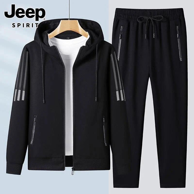 JEEPSPIRIT运动服套装男士秋季新款开衫连帽卫衣搭配休闲长裤一套