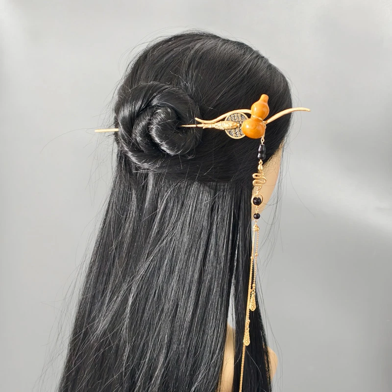 古风山鬼花钱发簪男女款新中式复古铃铛流苏簪子步摇汉服发簪发饰