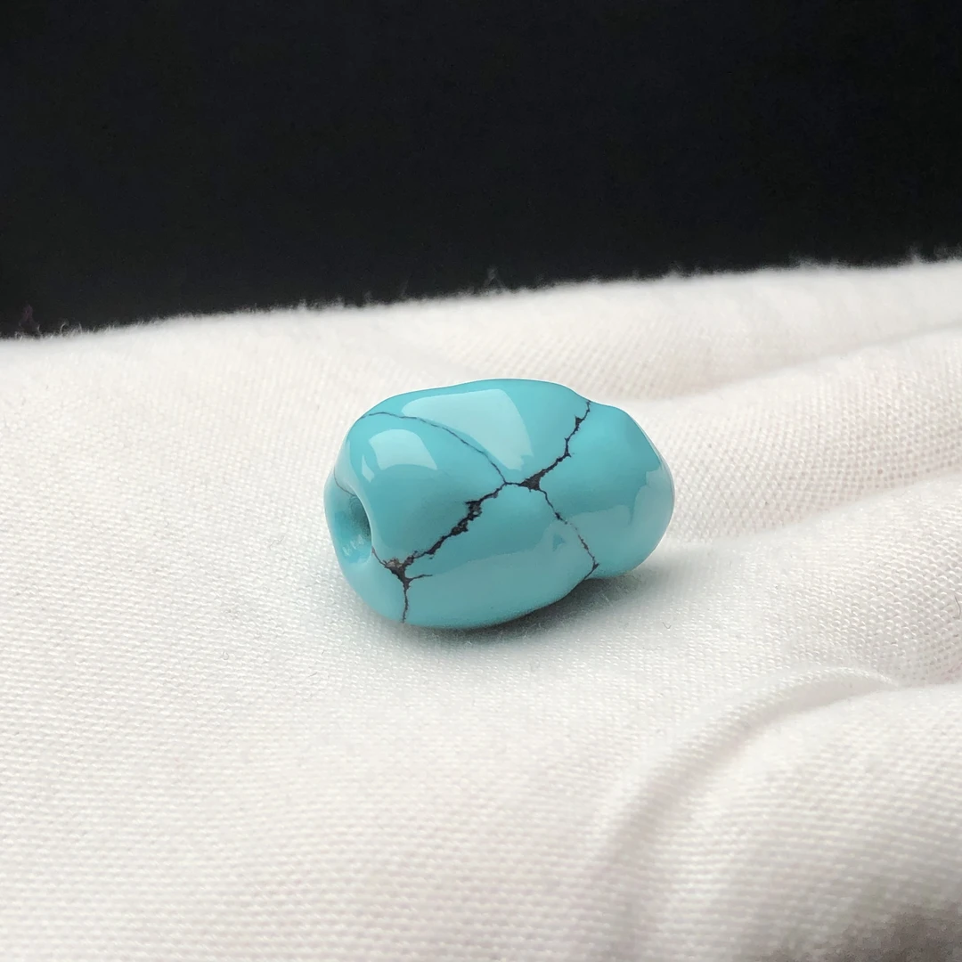 「鼎玉松石」湖北原矿绿松石瓷釉玉化蓝随型锁骨珠 无油无水无科技