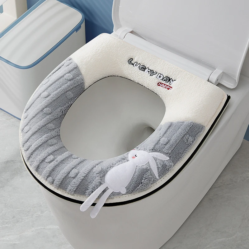 马桶垫冬季特厚毛绒卡通马桶坐垫家用防水马桶套拉链款保暖坐便垫