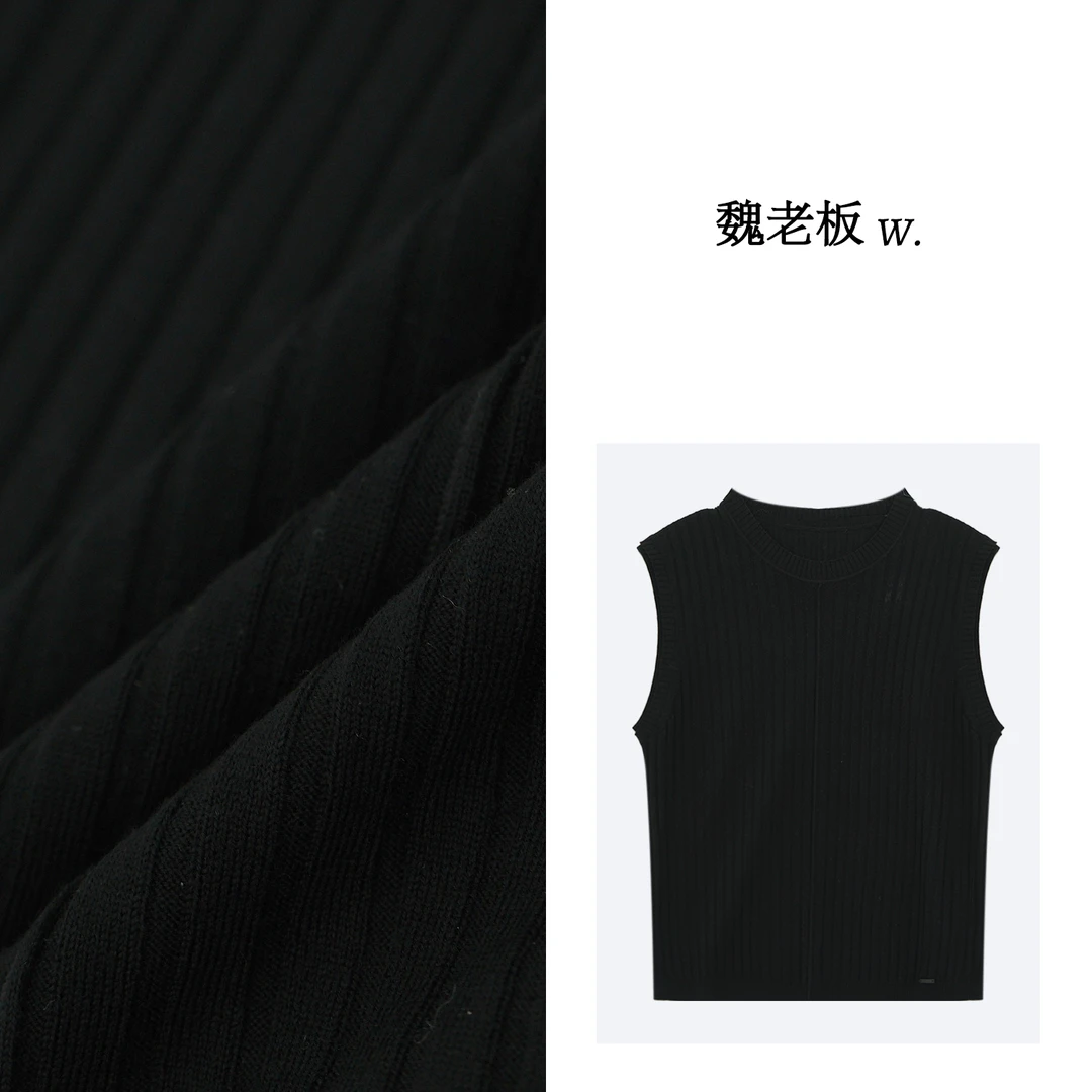 W.Diva【晚书】两色休闲简约百搭坑条绵羊毛无袖毛织背心51Z041374