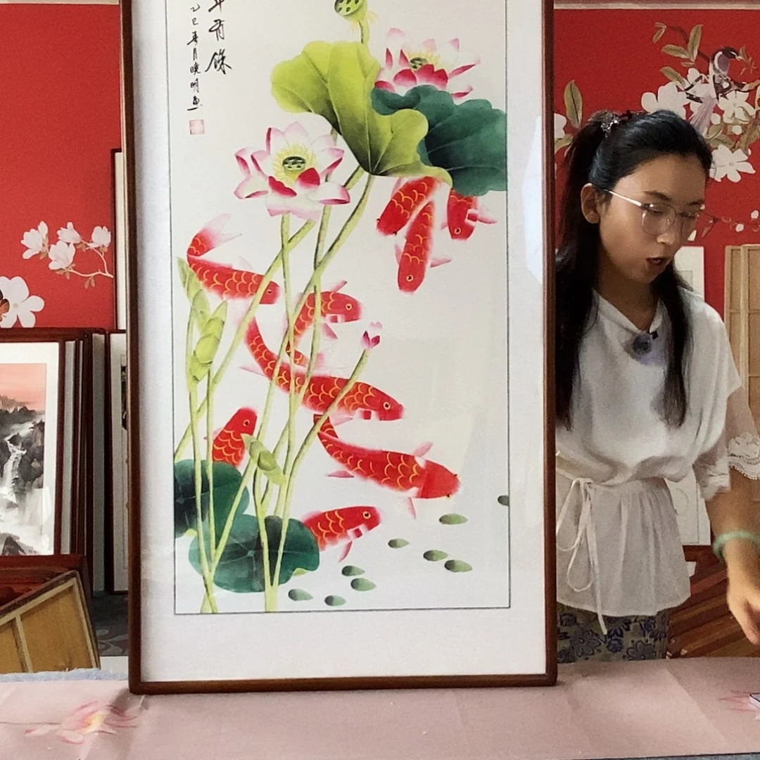 国画手写手绘带框包邮62✖️122国画作品