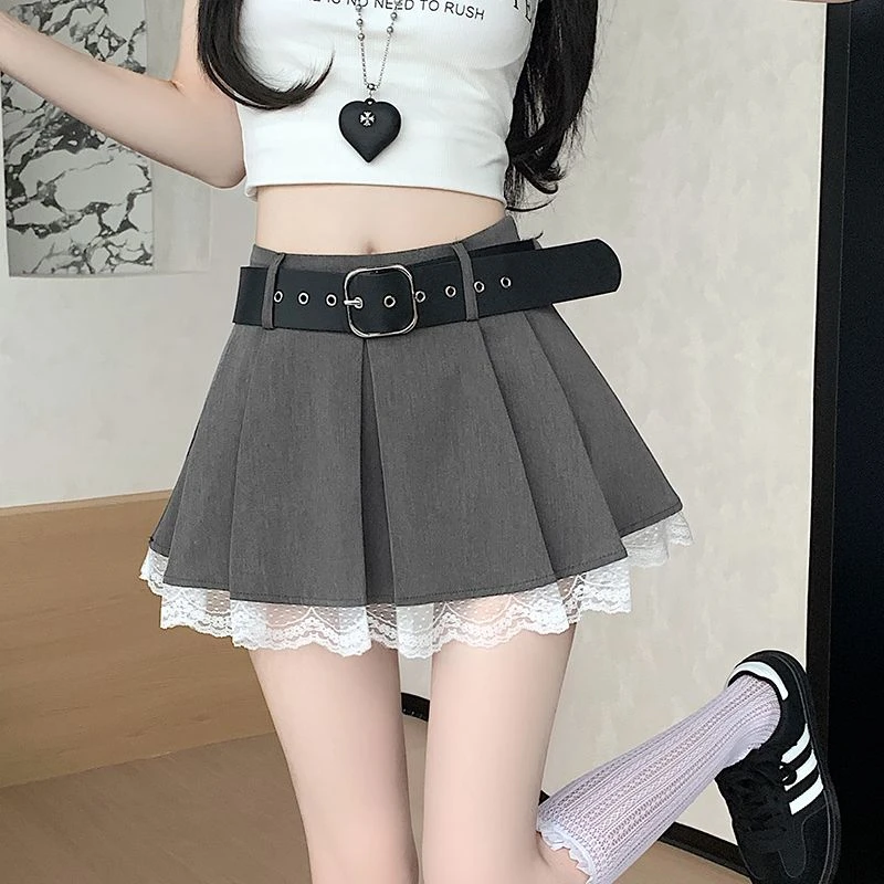 西装蕾丝拼接百褶半身裙夏季2025新款高腰遮肉A字裙甜美百搭短裙