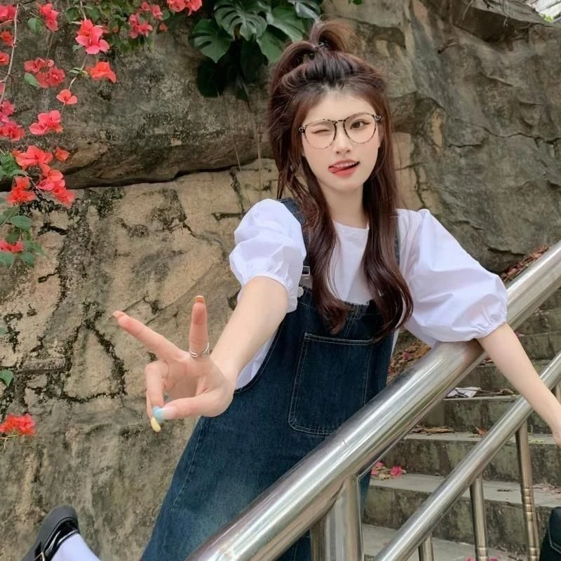 复古水洗毛边牛仔背带裙女夏季新款韩版宽松显瘦中长款连衣裙