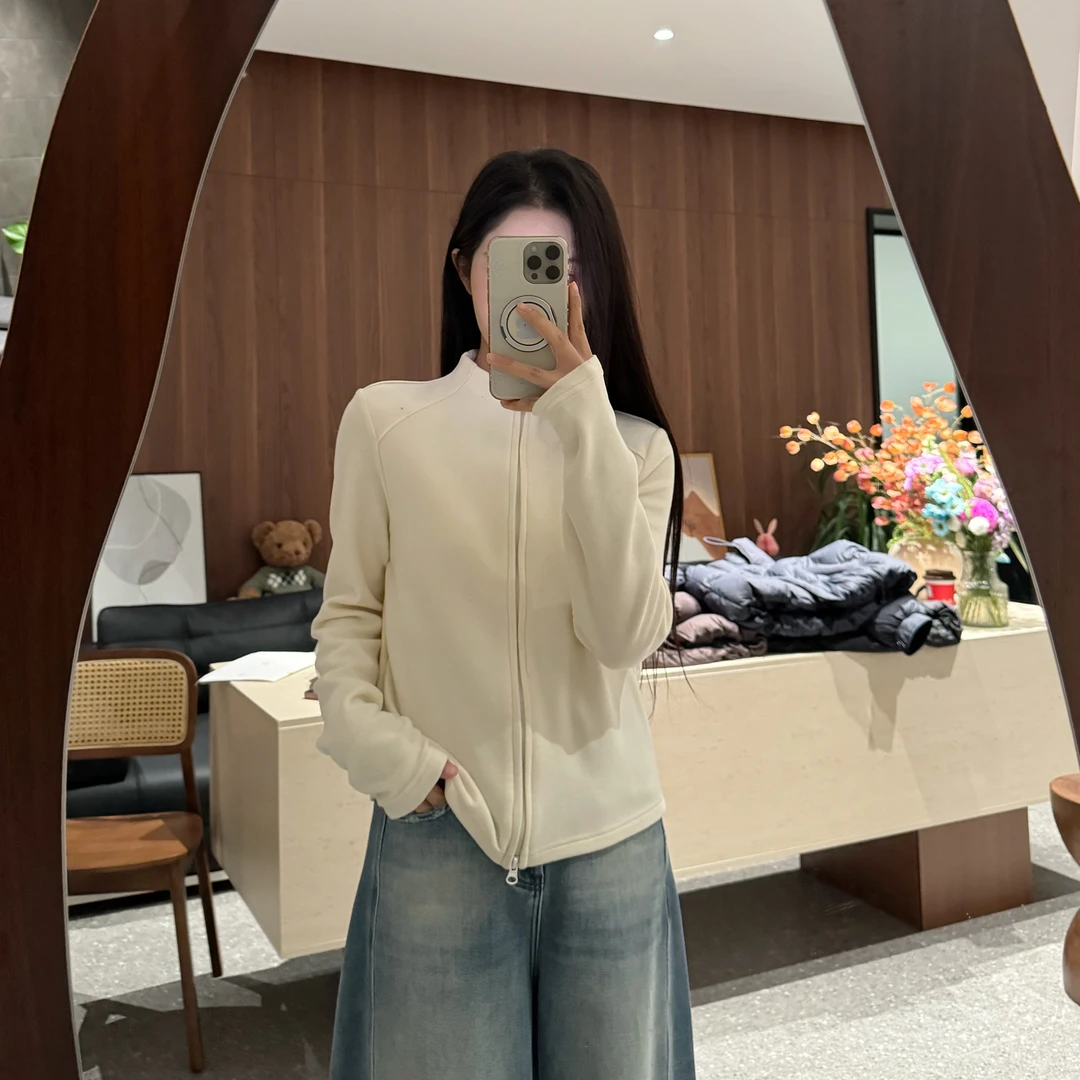 宿慕SUMU时尚软糯拉链卫衣小衫11-28新2025冬双面绒立领上衣1706