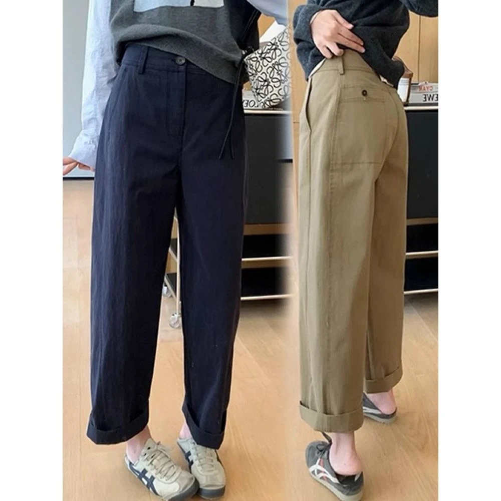 大码九分休闲裤女春季梨型身材胖mm遮肉高腰阔腿裤宽松显瘦奶奶裤