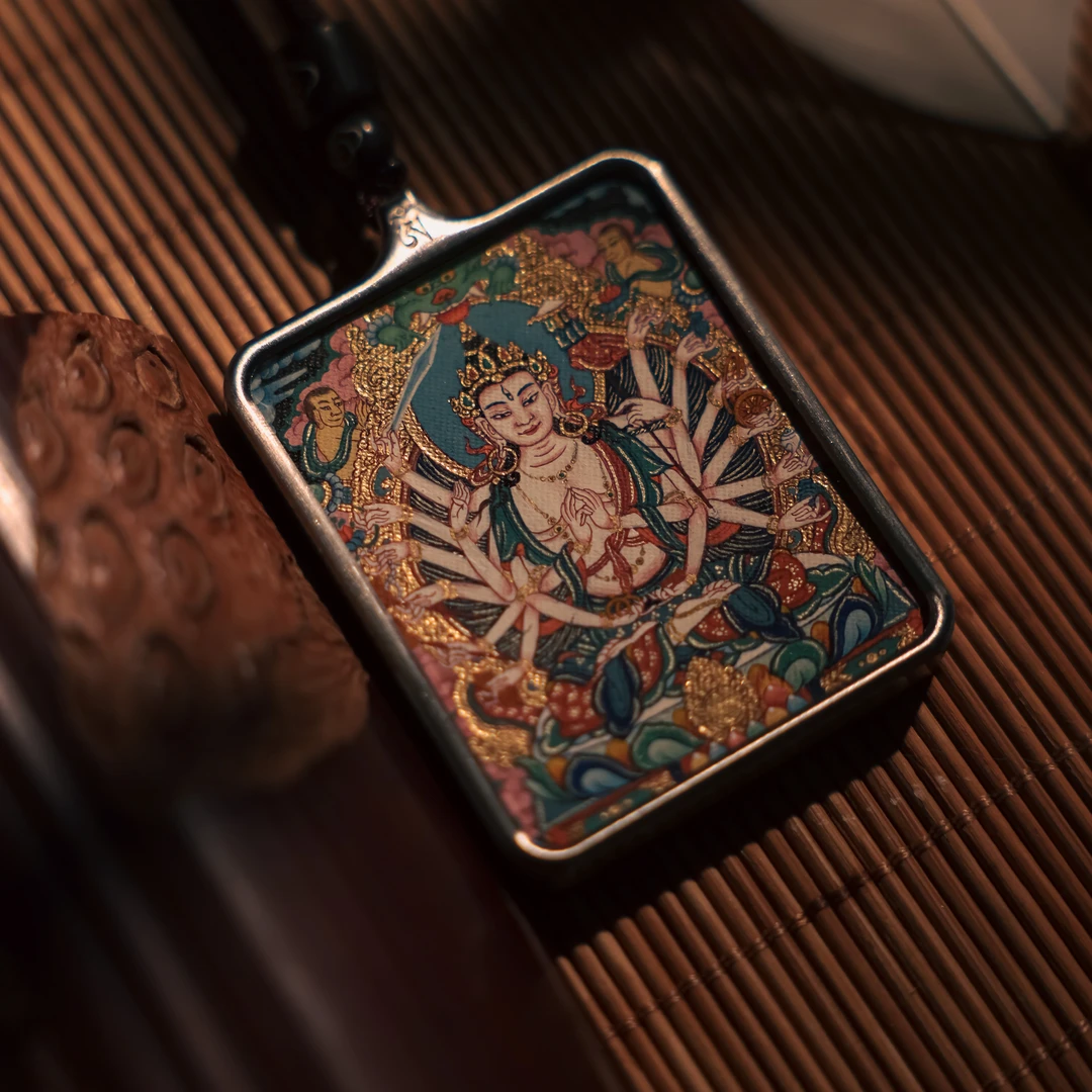 【天鼓雷音】勉唐画派原矿手绘精品小扎卡《千手观音》