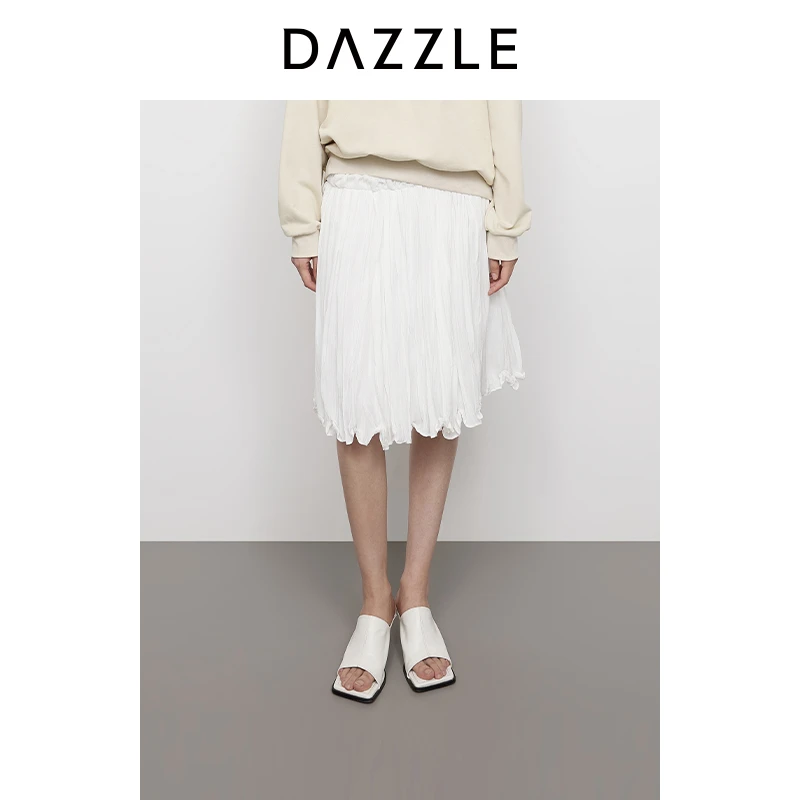DAZZLE 地素半裙2025年春季新款白色立体压褶半裙2J1S250