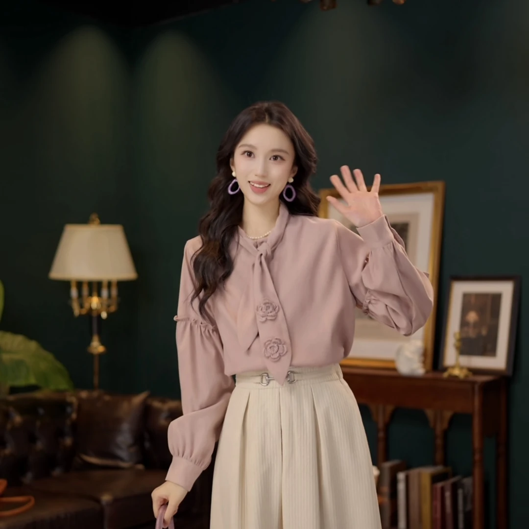 琦琦【莓心卷】气质百搭长袖衬衫女宽松显瘦上衣YE0706094