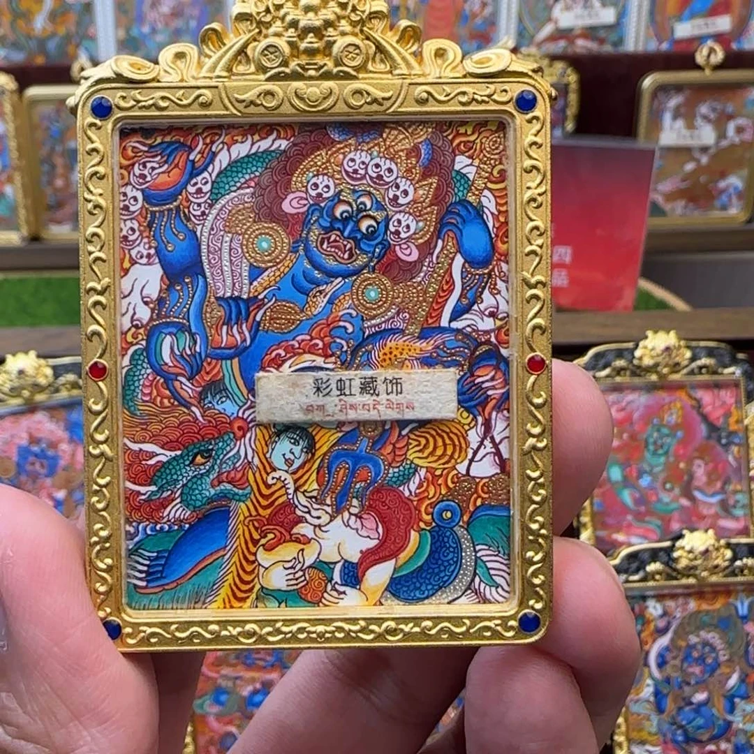 吊坠热贡纯手绘唐卡大黑天