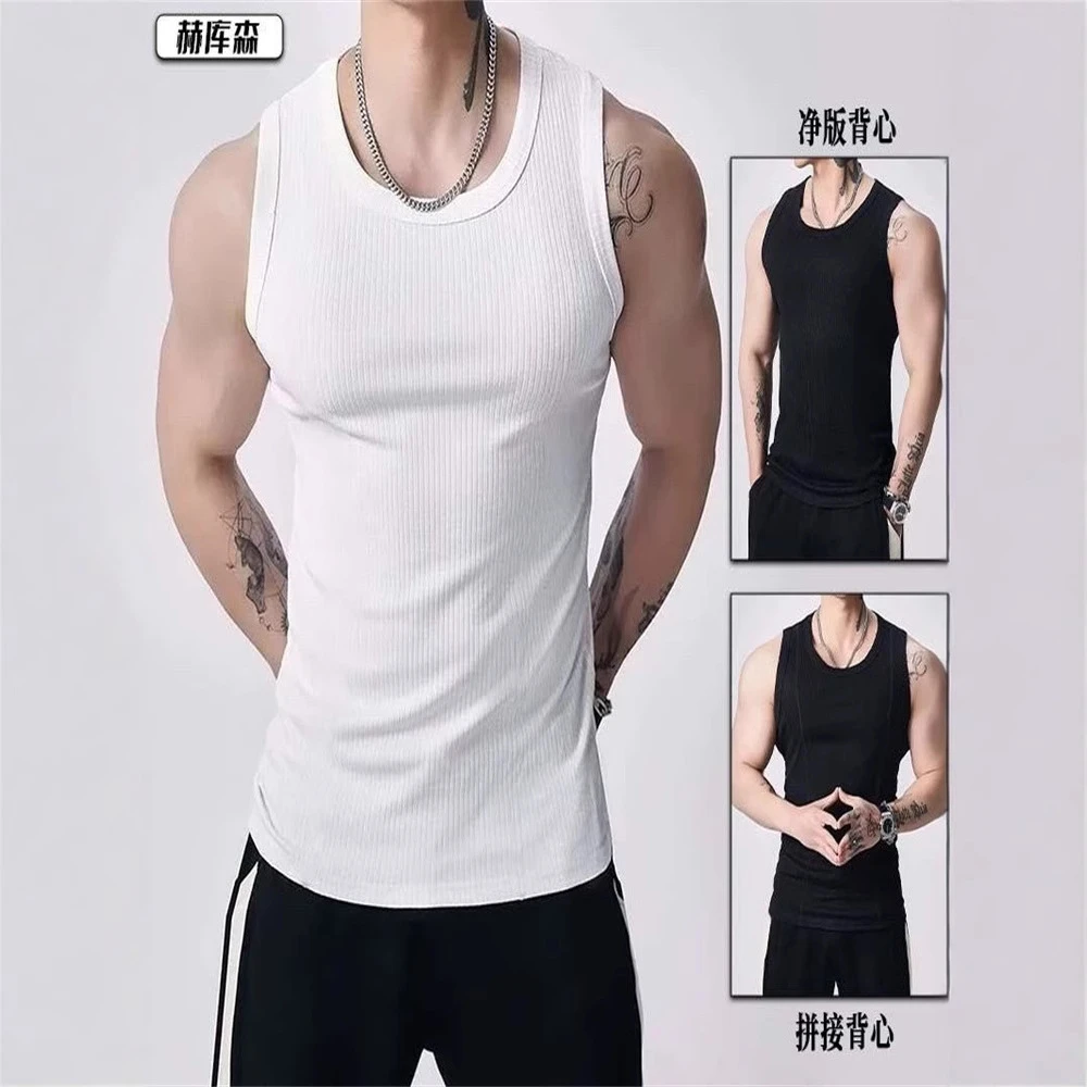赫库森2025夏季新款运动背心男冰丝螺纹凉感上衣修身显大健身背心