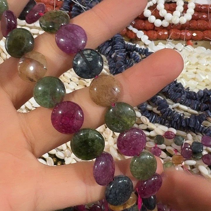 玛瑙/玉髓合金珠宝半成品一条指定款12mm彩色圆饼