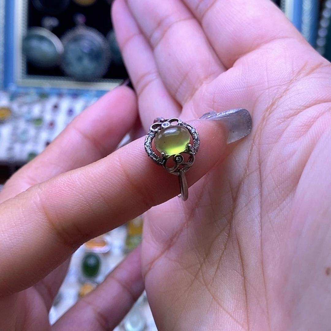 岫玉银S925镶嵌戒指