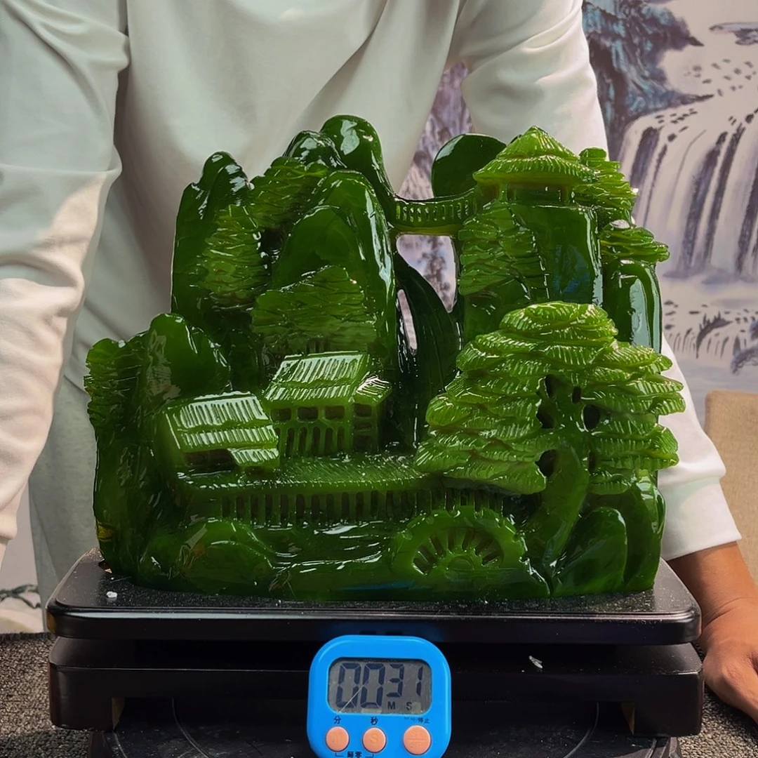明***玉玉摆件绿色带底座