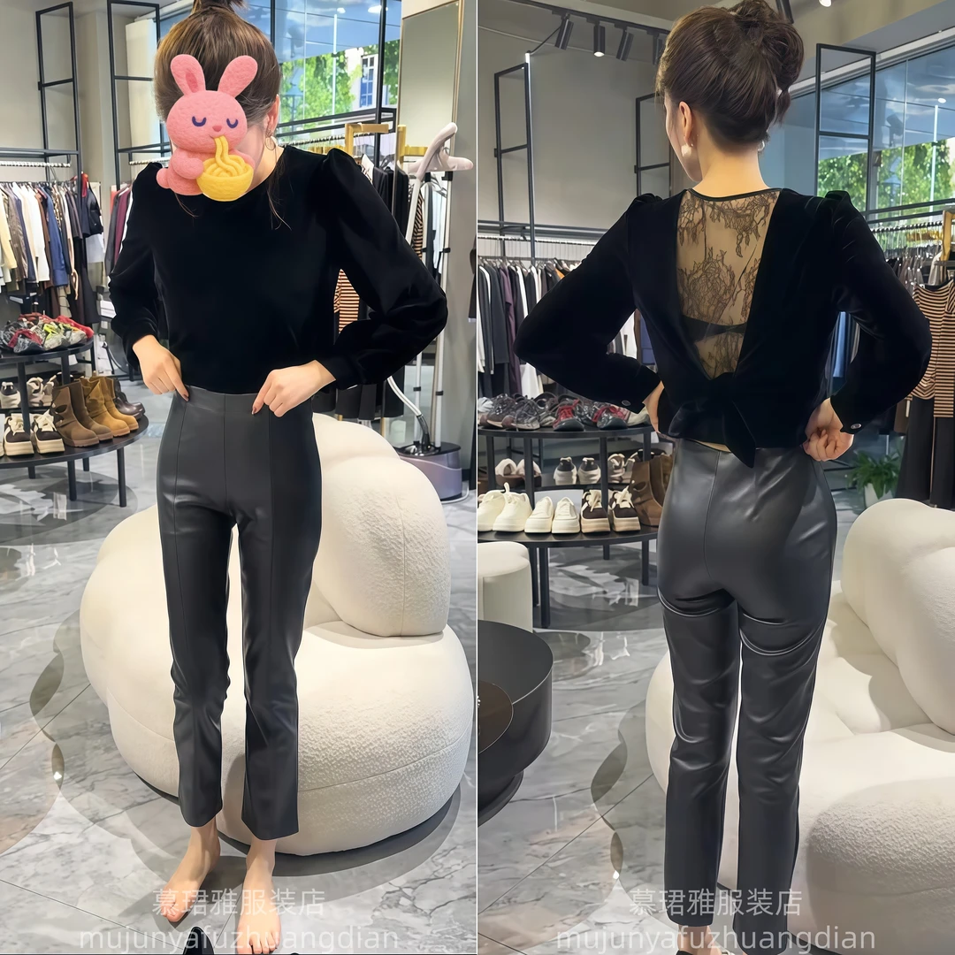 2025秋季时尚新款衬衫+皮裤套装