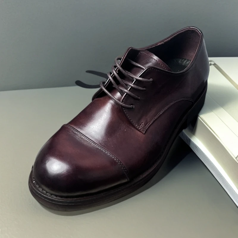 大圆头三接头商务休闲进口头层马皮真皮水洗马皮鞋时尚复古英伦