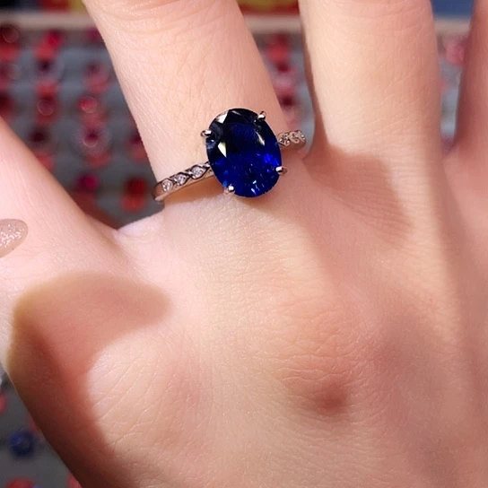 蓝宝石戒指银S925镶嵌