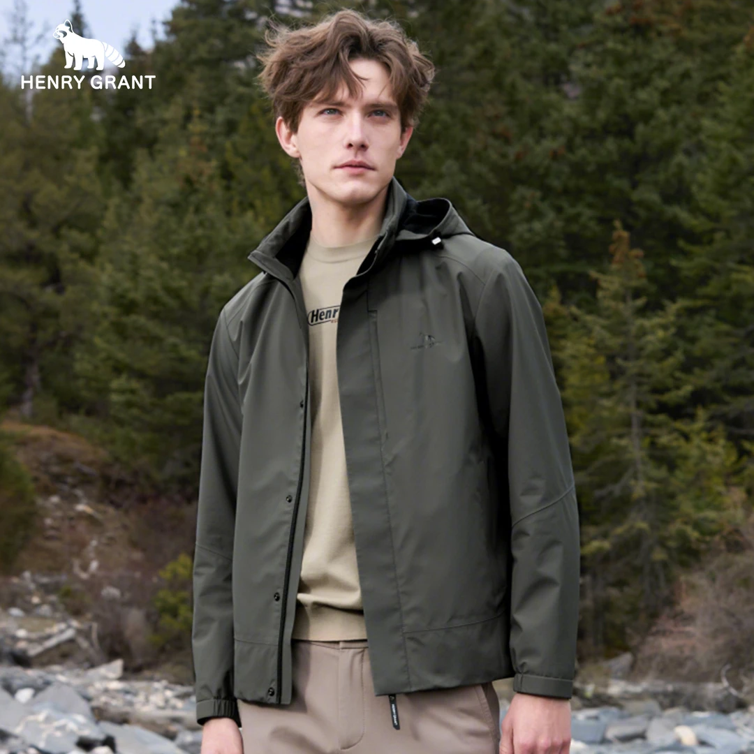 亨利格兰 长袖夹克通勤百搭休闲秋季连帽男透气美式夹克