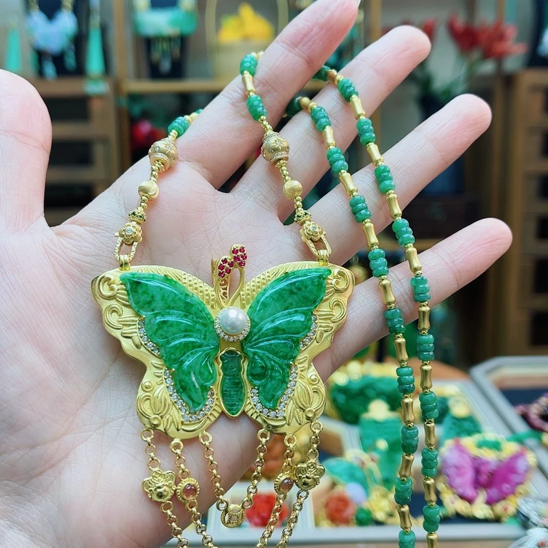 颈饰银S925镶嵌翡翠温***子48小时鉴赏期1