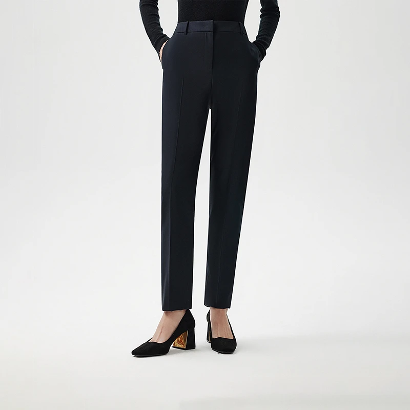LANCY/朗姿2024春季新款商务通勤高腰西装裤女修身直筒长裤子春秋