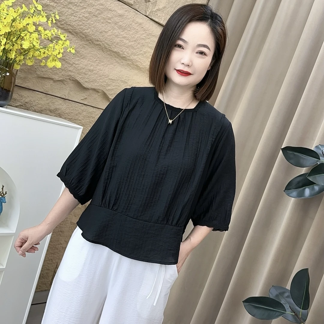 夏季新款爆款正品薄款休闲百搭洋气宽松显瘦女士上衣023