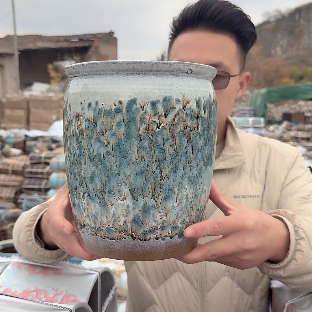 紫砂花盆口20高24.5（一个水墨画白色老庄