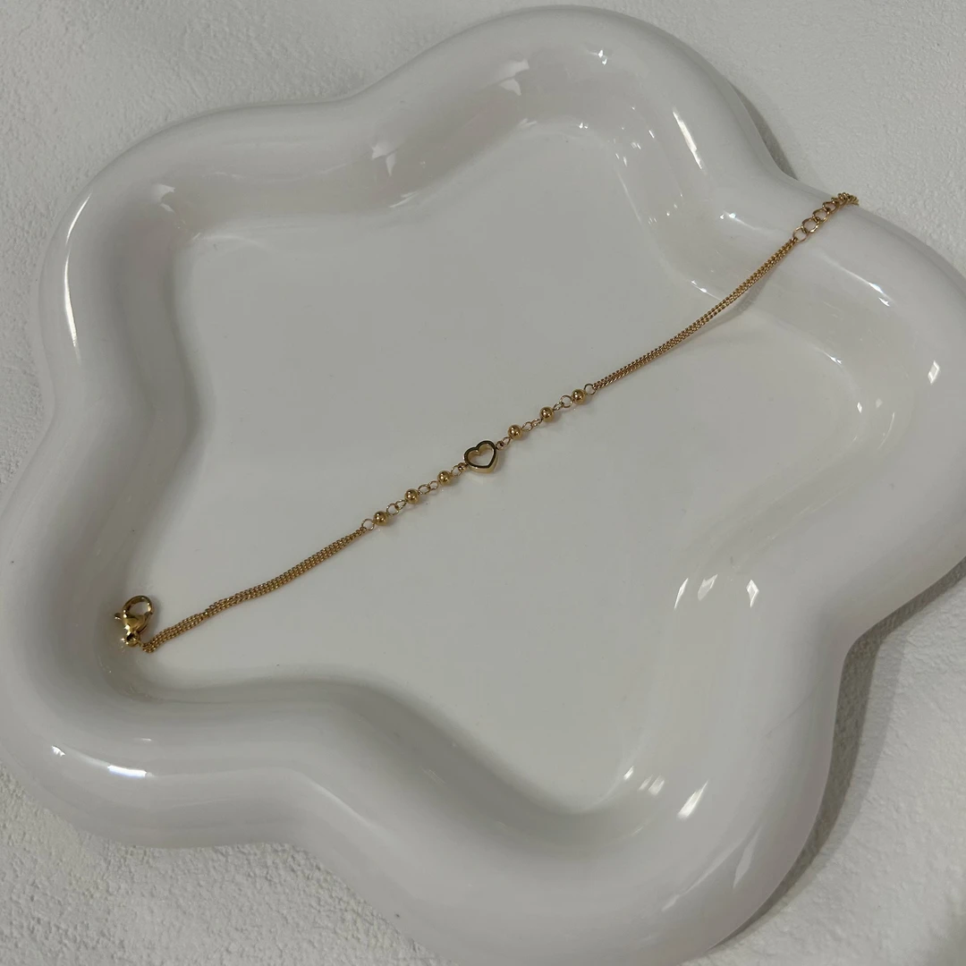 钛钢手链 8780金色镂空小爱心珠珠手串双层链精致小众ins不掉色女