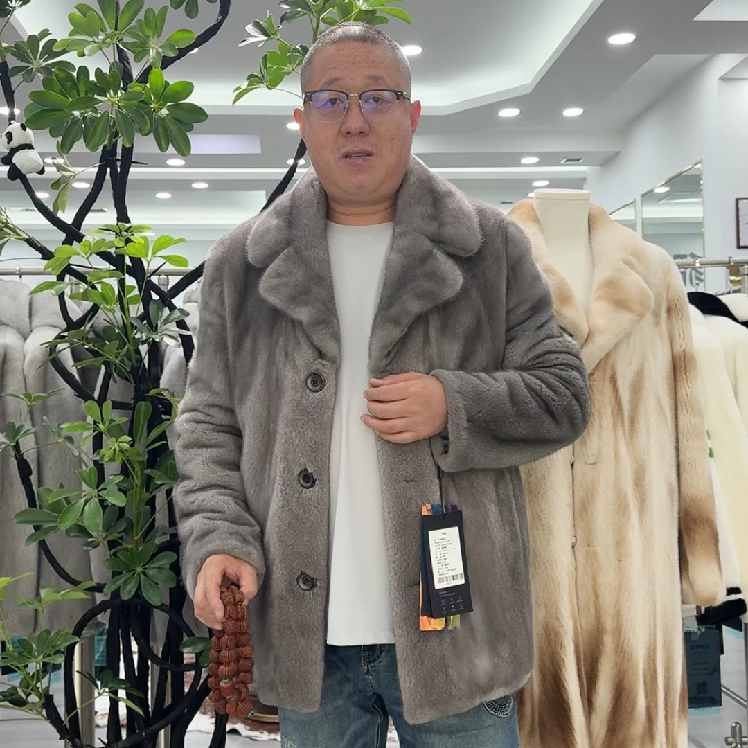 男士男款水貂铁灰本色西服领外套上衣