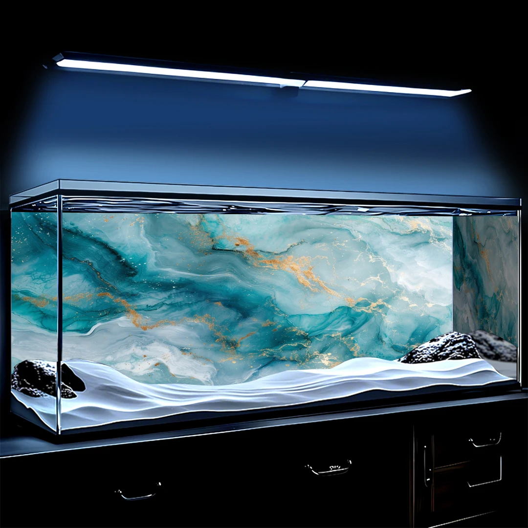 新款鱼缸背景贴纸高清图3D立体大理石底部外贴水族箱造景装饰壁画