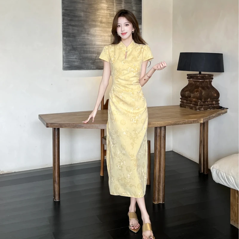 夏季新款复古新中式提花改良旗袍裙女绝美收腰显瘦气质包臀连衣裙
