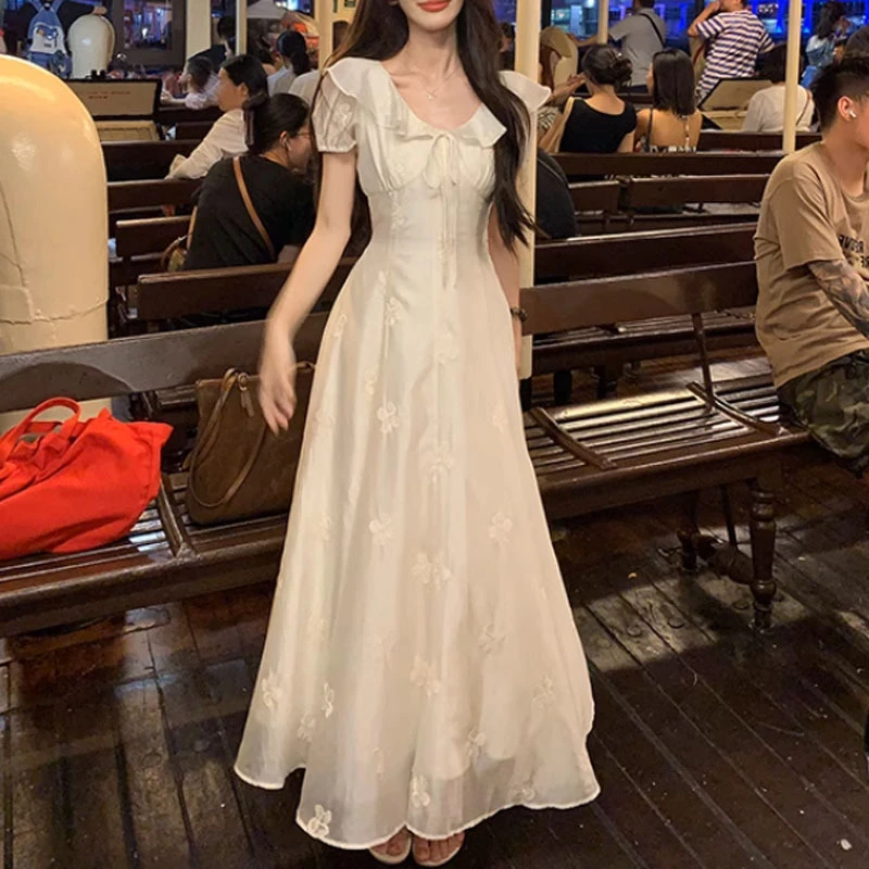 法式仲夏夜晚风夏天绣花连衣裙女掐腰显瘦连身长裙女2025夏季新款