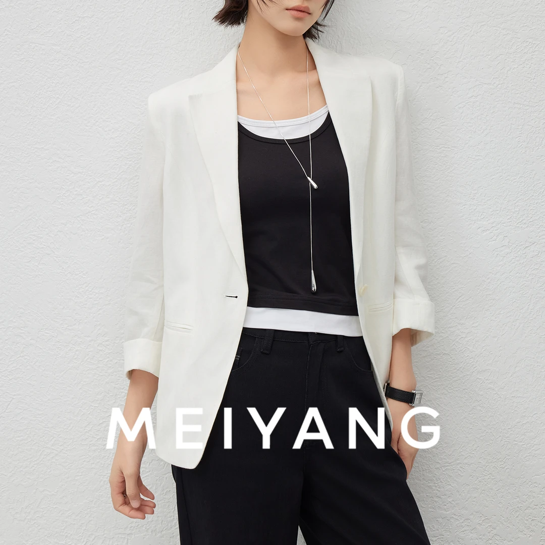 A美洋MEIYANG【商场同款】反卷亚麻西装 垫肩七分袖西服-周一