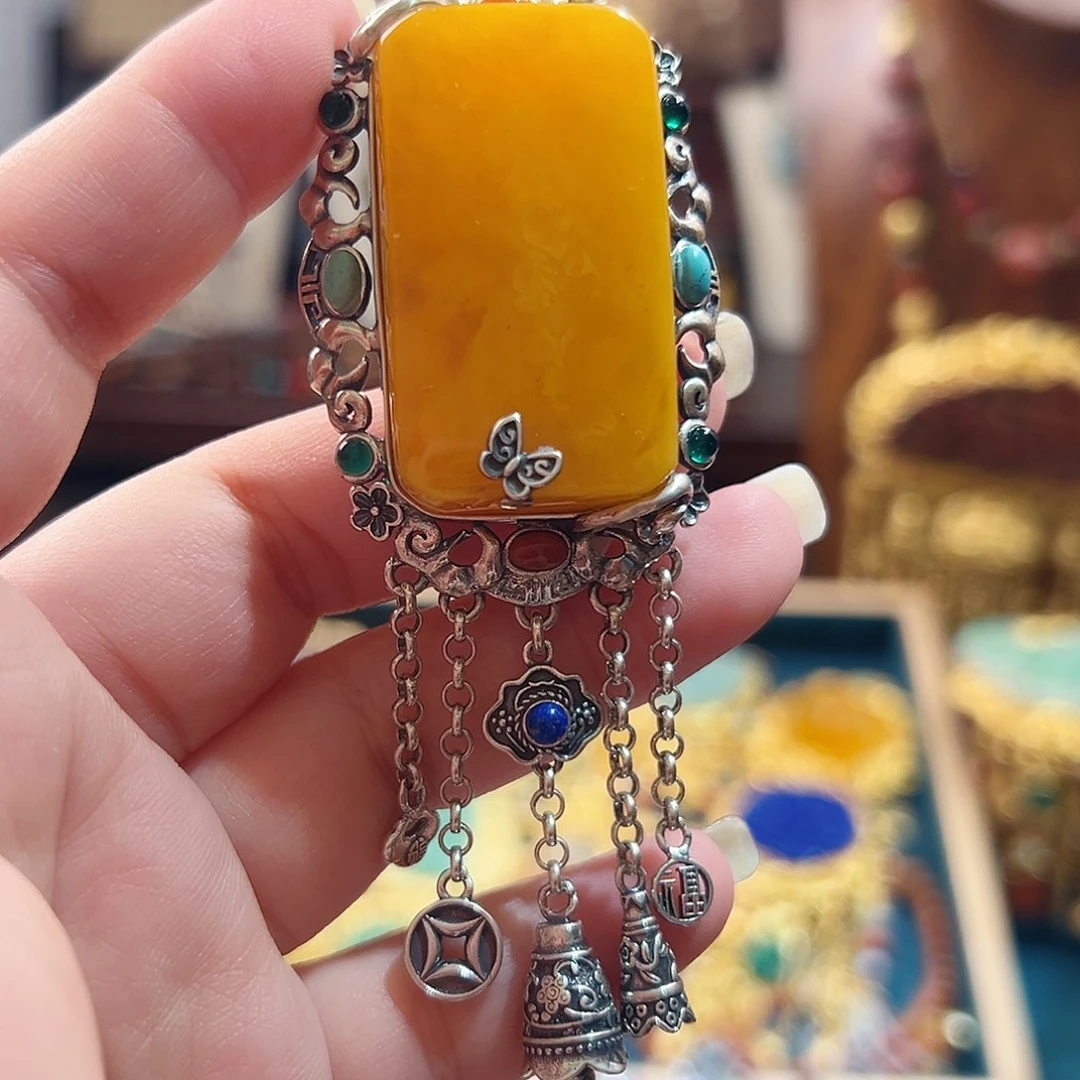 琥珀银S925镶嵌戒指/指环国风