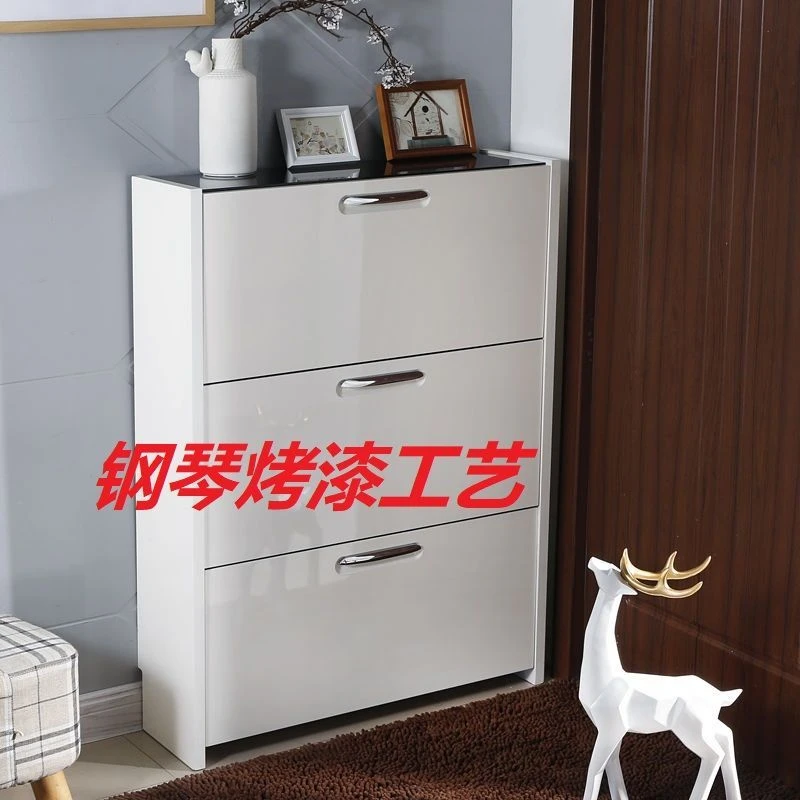 新疆包邮乌市发货白色黑面烤漆鞋柜大容量超薄翻斗鞋橱仿实木板材