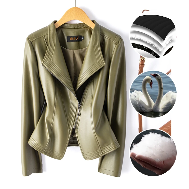 真皮皮衣夹克外套女绵羊皮（白鸭绒）LFR-243羽绒