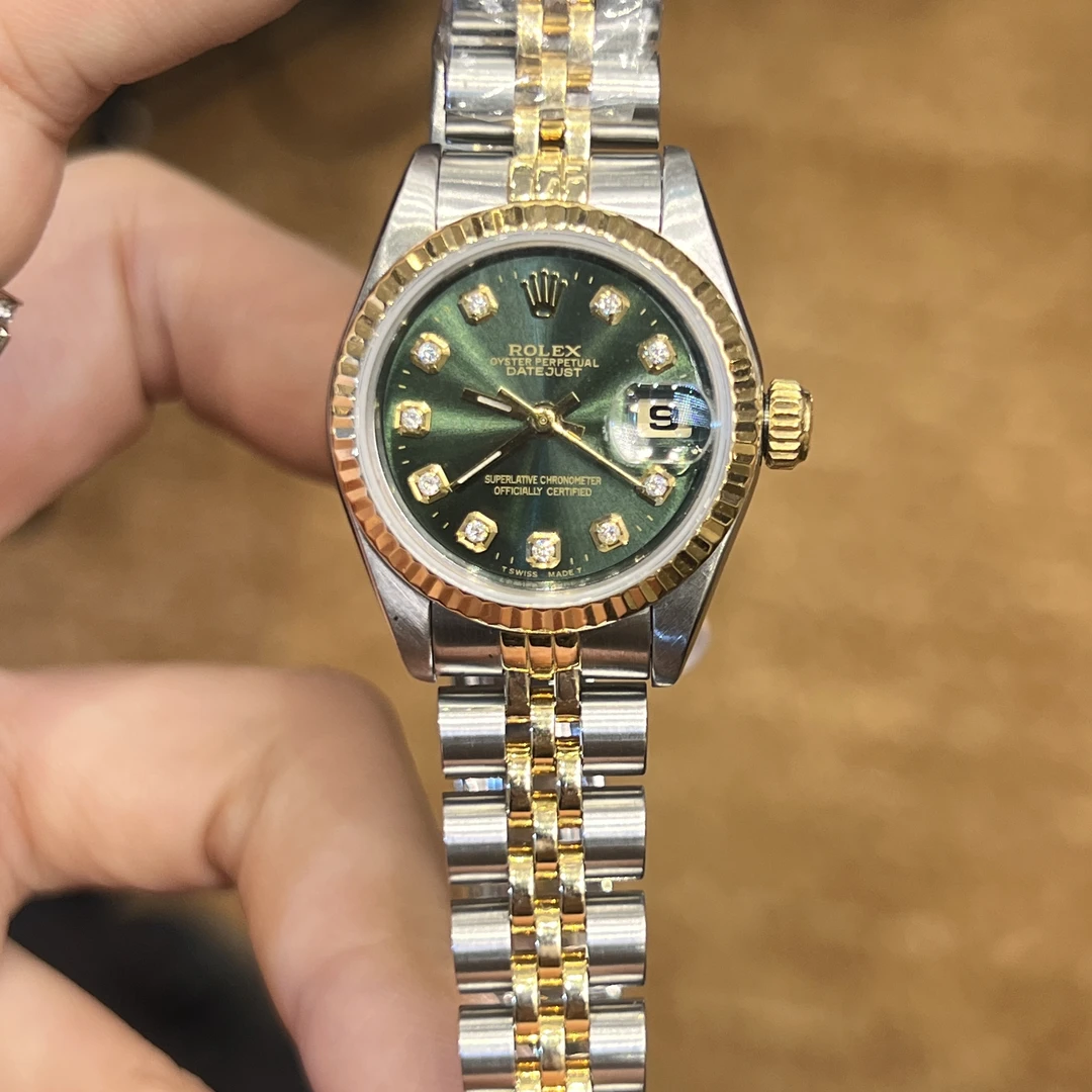 99新 Rolex/劳力士 表展女装日志69173橄榄绿后钻腕表/WHP031809