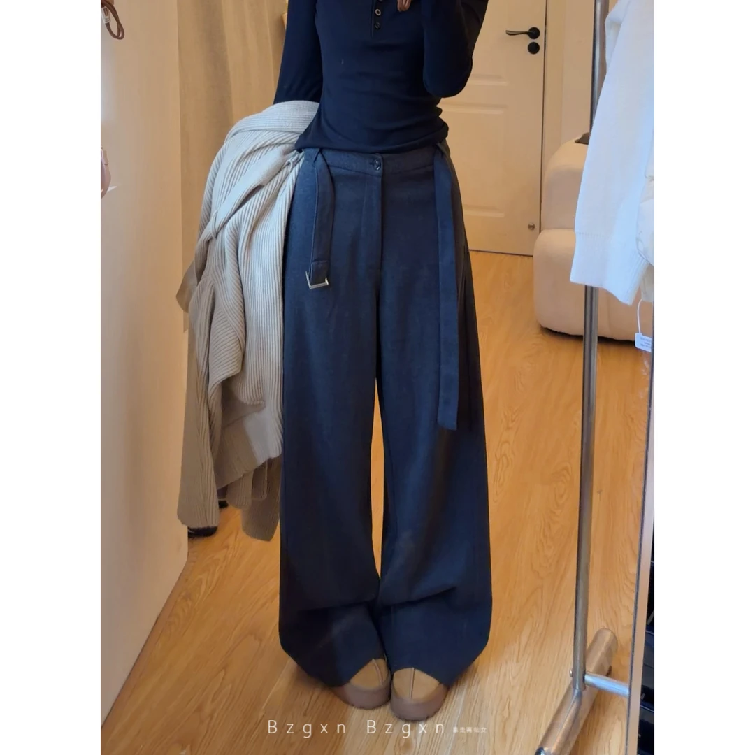 暴走高仙女高个子加长180休闲裤女高腰毛呢秋冬新款直筒宽松裤子