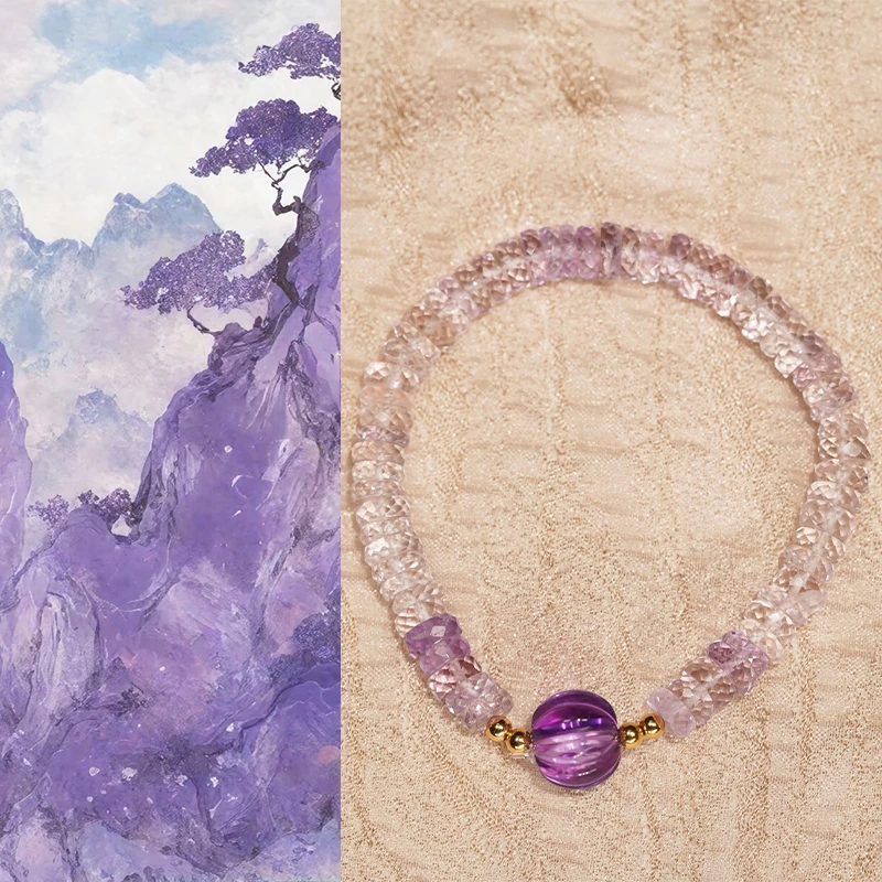 18k金紫水晶南瓜珠渐变时尚简约珠串手链