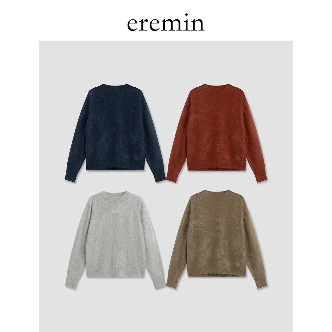 DE Mincollection多色圆领拉绒/蓬松无缝一体圆领针织套头衫56118