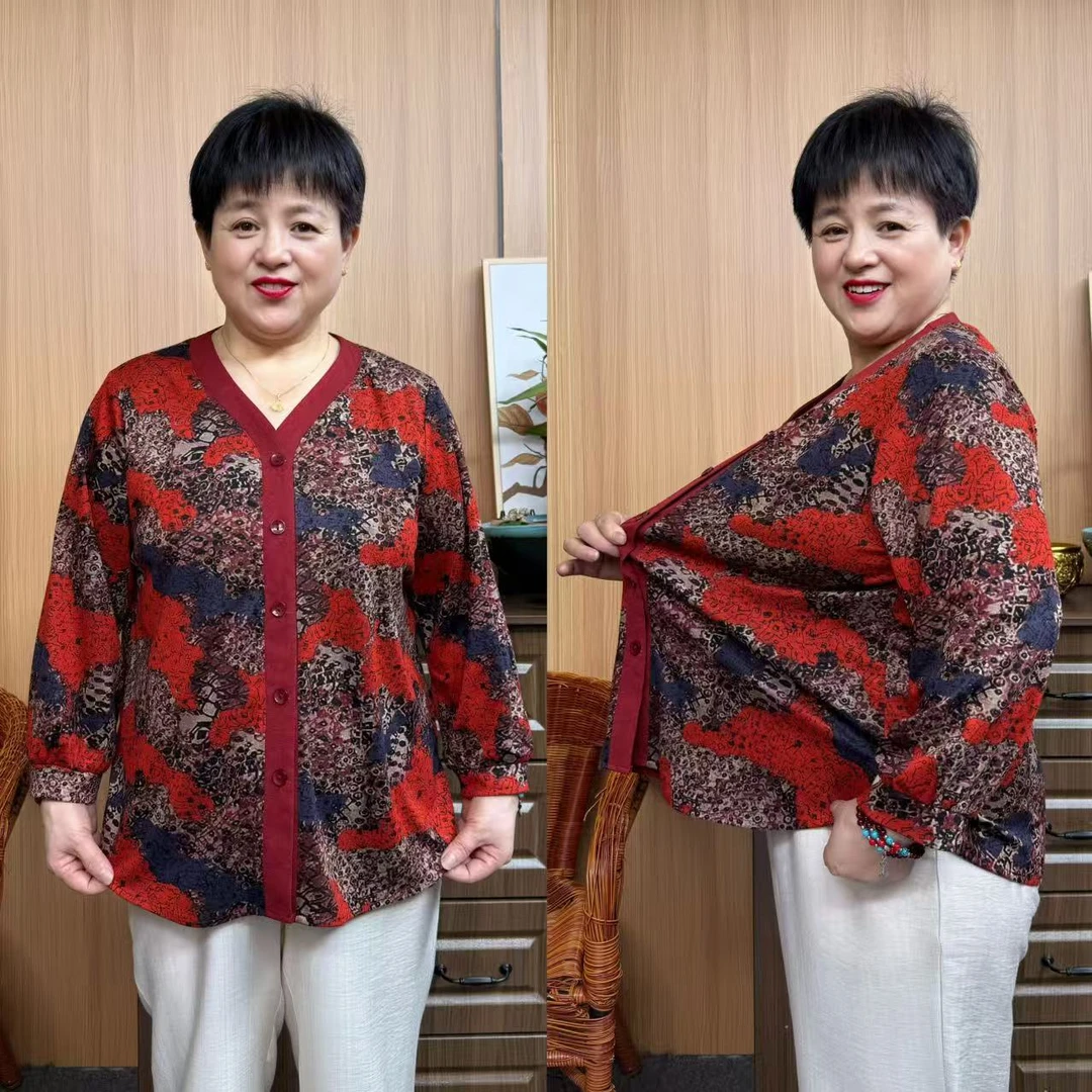 【225斤可穿】加肥加大秋季开衫减龄中年高弹力显瘦上衣宽松妈妈装