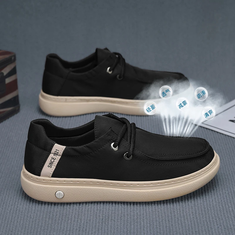 【设计师款】男鞋2025秋季新款轻便百搭休闲潮鞋冰丝布面一脚蹬板鞋