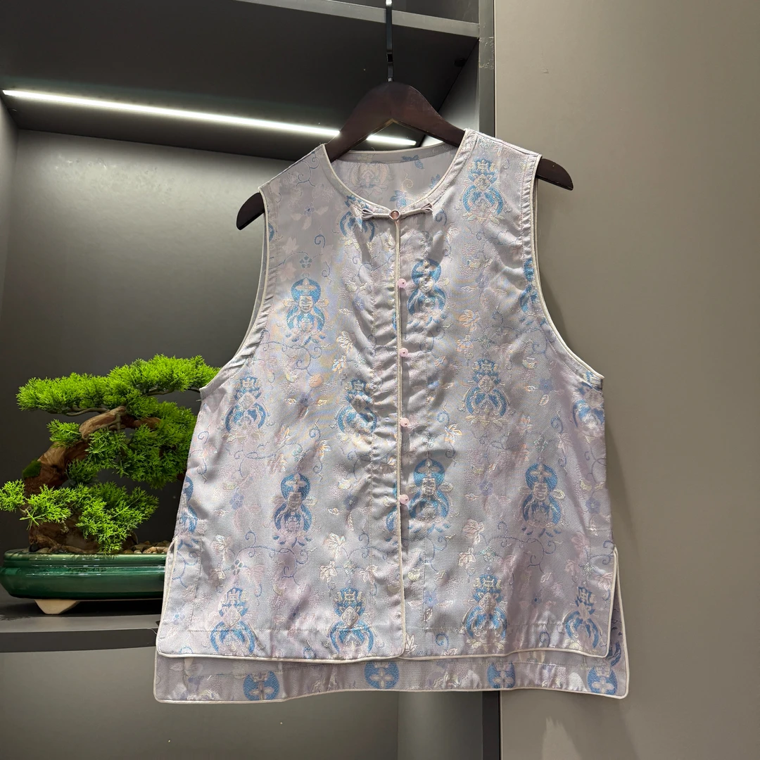 中式马夹复古盘扣传统改良葫芦花色女装气质宽松马甲3679