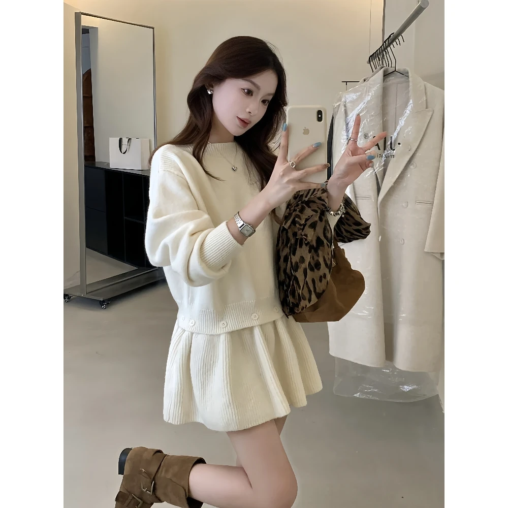 韩系穿搭一整套气质高级感针织衫女秋冬新款花苞裙半身裙两件套