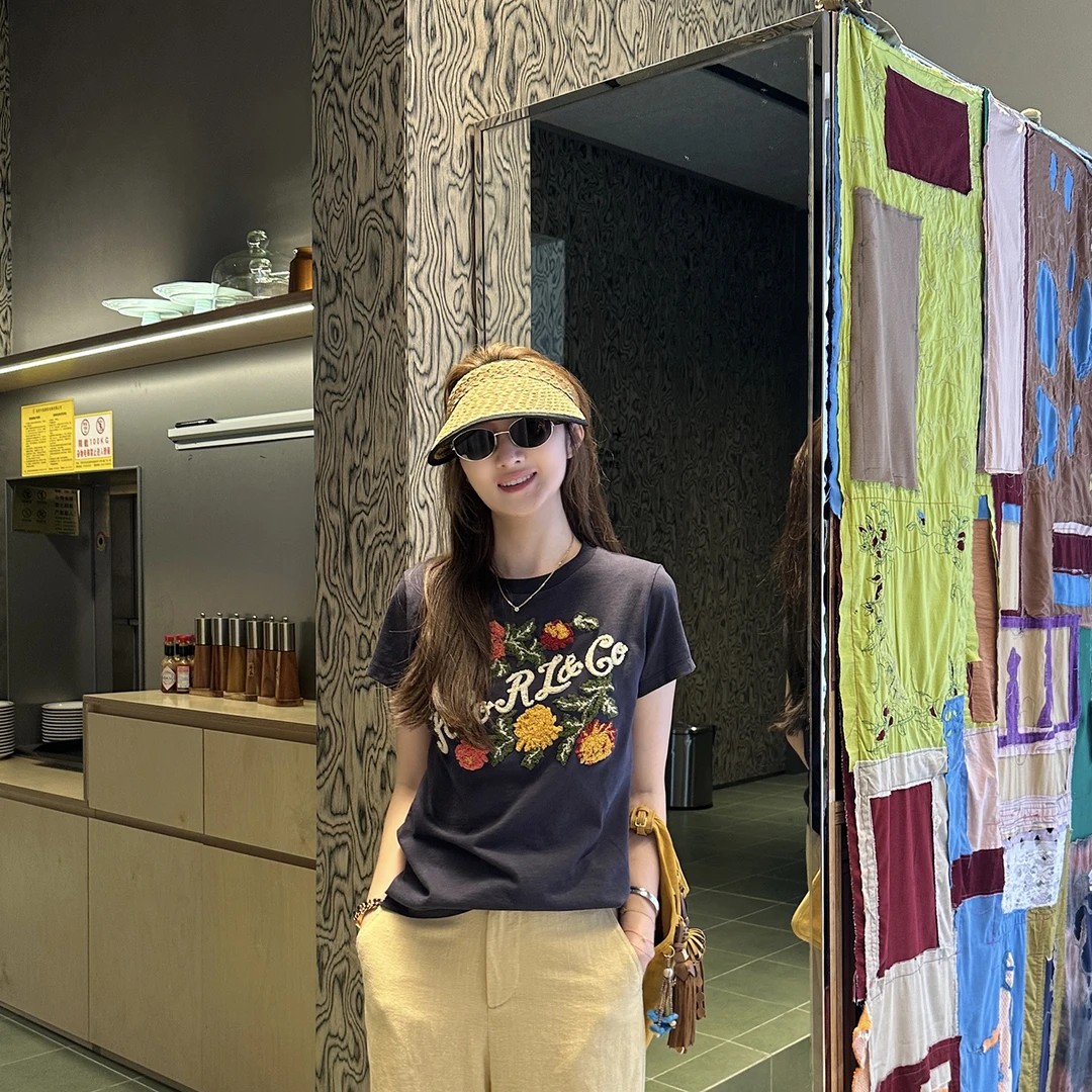 AIMURSE【花花世界】小众设计师 工艺刺绣出游穿搭休闲T恤 AM6736