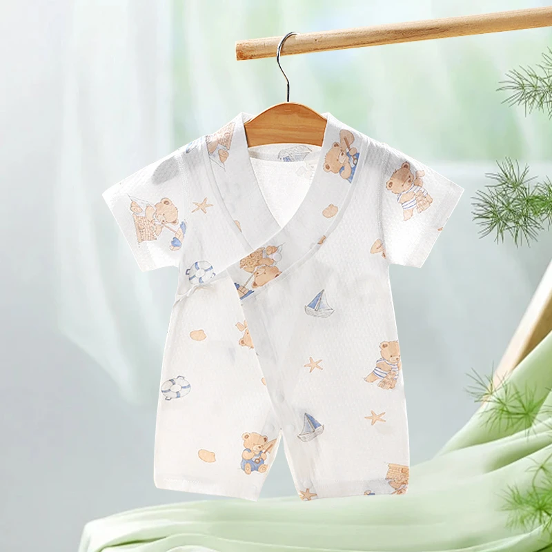 婴儿连体衣夏季短袖薄款纯棉无骨哈衣初生新生儿宝宝和尚爬服夏天